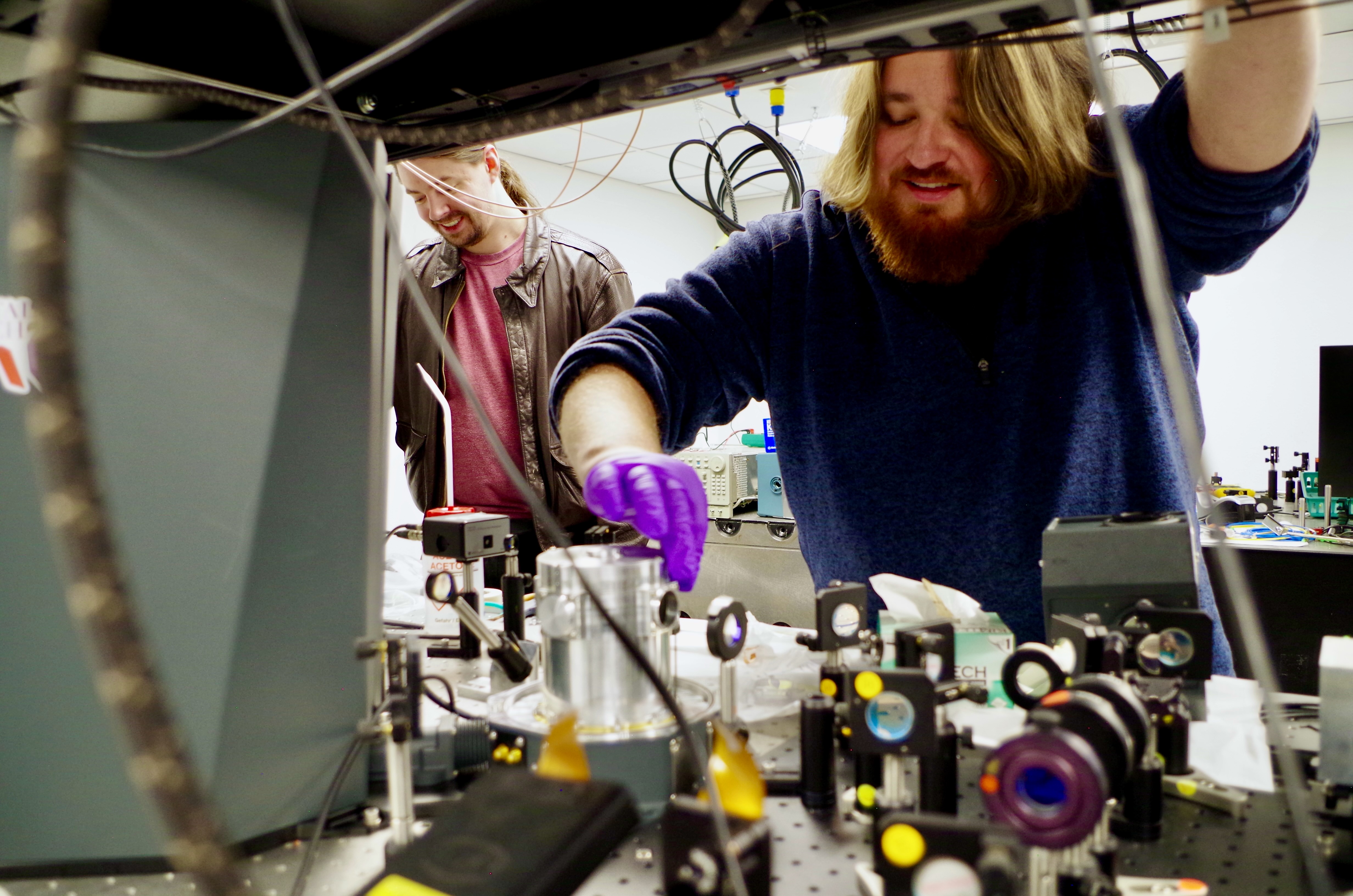 Josh and Owen working on an optical setup