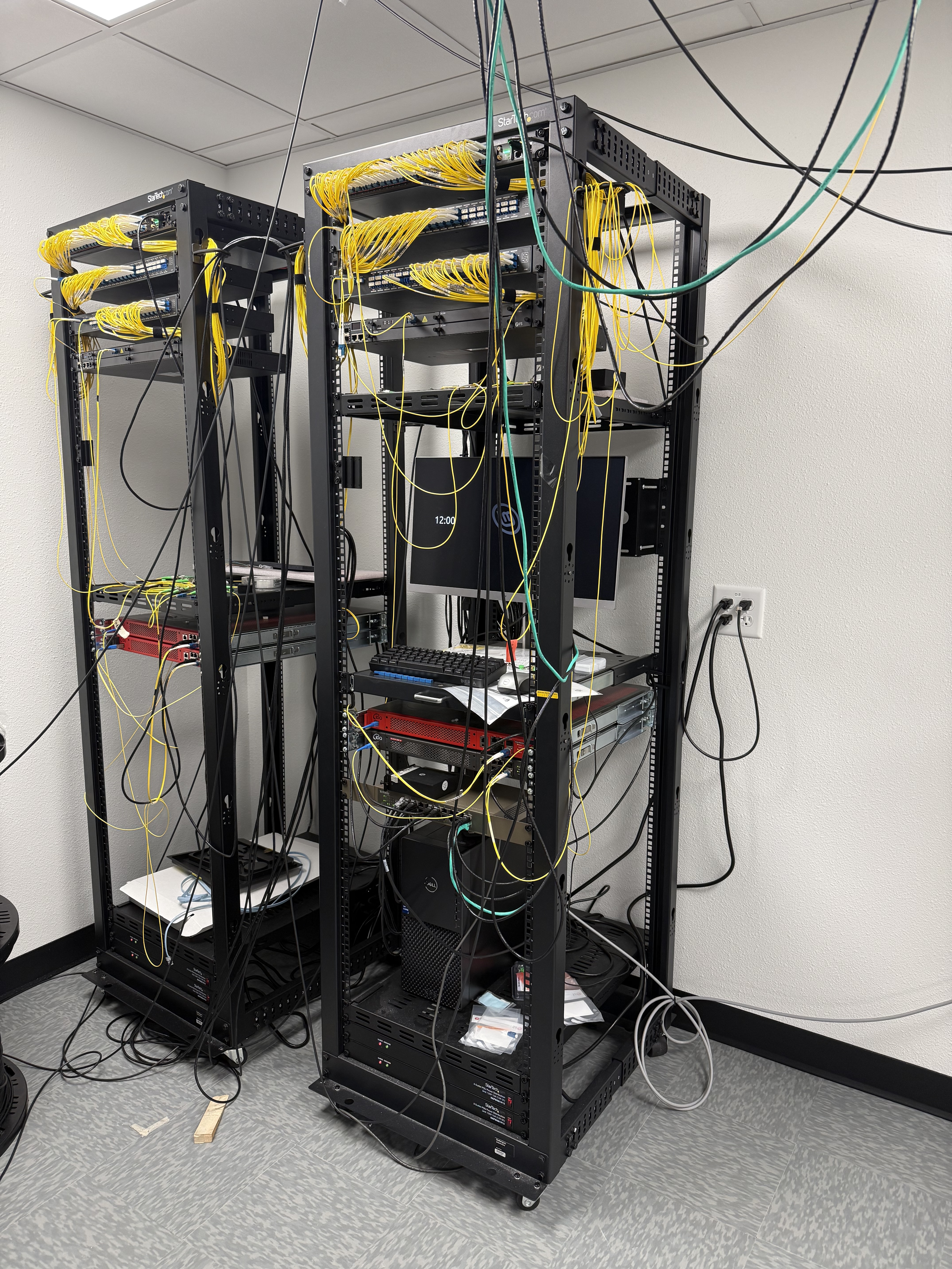 Server rack filled with optical fibers