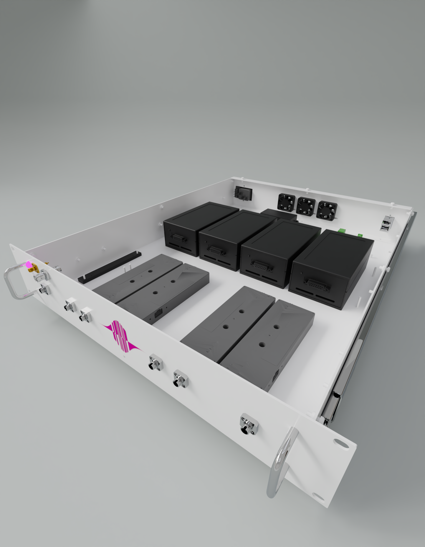 3D rendering of a rack-mounted optical system